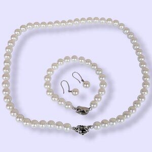 3pc Sterling Silver Faux Pearl Parure